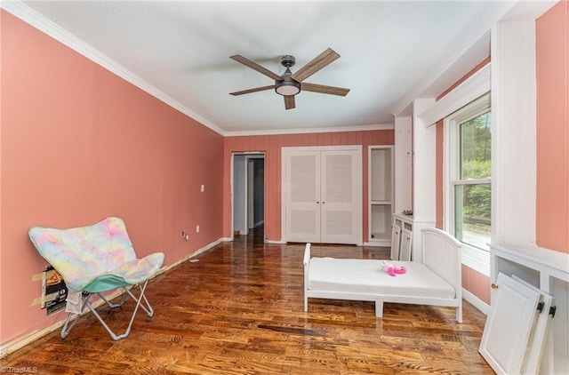 1414 Henri St, Mount Airy, NC 27030 - sitting room featuring crown molding, ceiling fan, wood finished floors, and baseboards