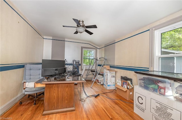 1414 Henri St, Mount Airy, NC 27030 - office with a ceiling fan, healthy amount of natural light, wood finished floors, and baseboards