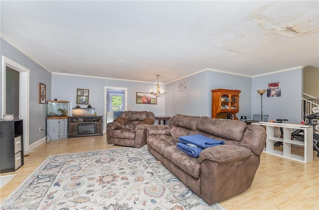 1414 Henri St, Mount Airy, NC 27030 - living area featuring a chandelier, wood finished floors, and crown molding