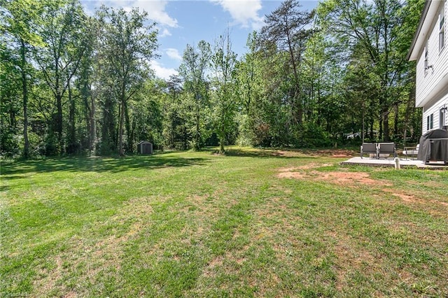 7634 Grapevine Rd, Lewisville, NC 27023 - view of yard with a storage shed, a patio, and an outbuilding
