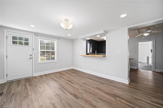 3231 Arlington Dr, Winston-Salem, NC 27103 - unfurnished living room with dark wood-type flooring, recessed lighting, and ceiling fan