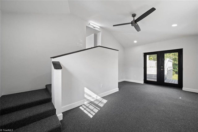 3231 Arlington Dr, Winston-Salem, NC 27103 - spare room with vaulted ceiling, ceiling fan, recessed lighting, carpet, and stairway
