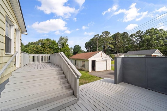 3231 Arlington Dr, Winston-Salem, NC 27103 - wooden deck with a detached garage and view of scattered trees