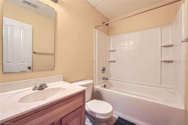 full bathroom with washtub / shower combination, vanity, and toilet