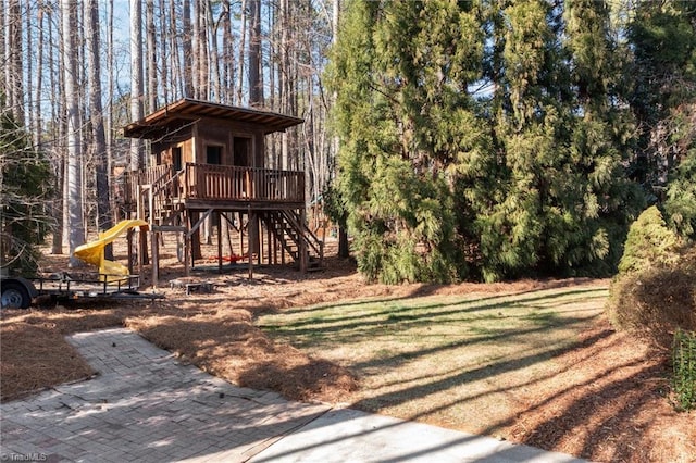 view of jungle gym with stairway