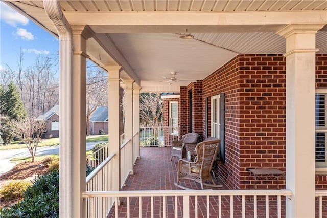 view of patio / terrace with covered porch and ceiling fan