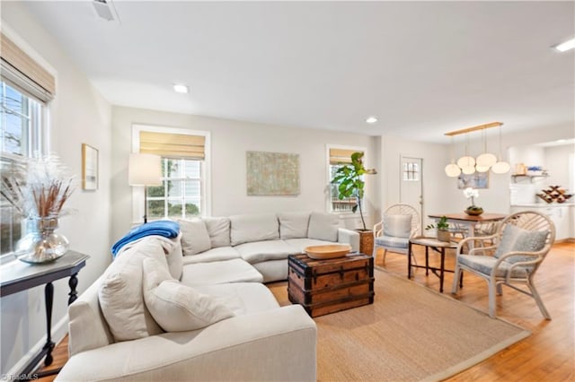 living room featuring light hardwood / wood-style floors