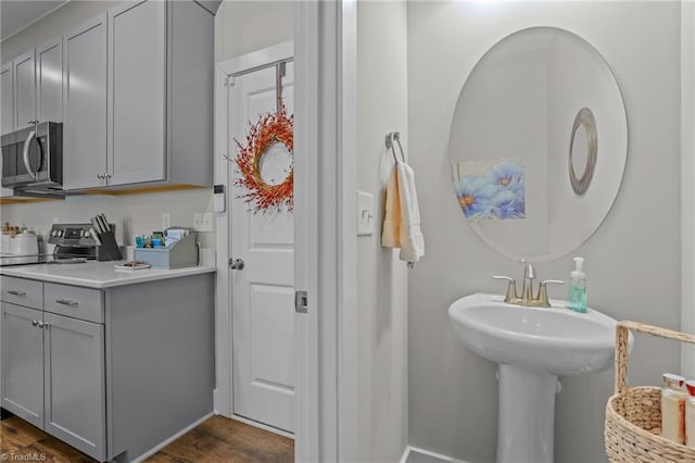 bathroom with hardwood / wood-style flooring