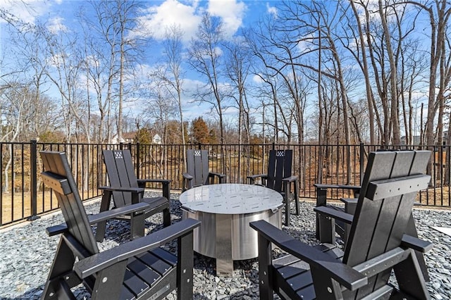 wooden terrace with a fire pit