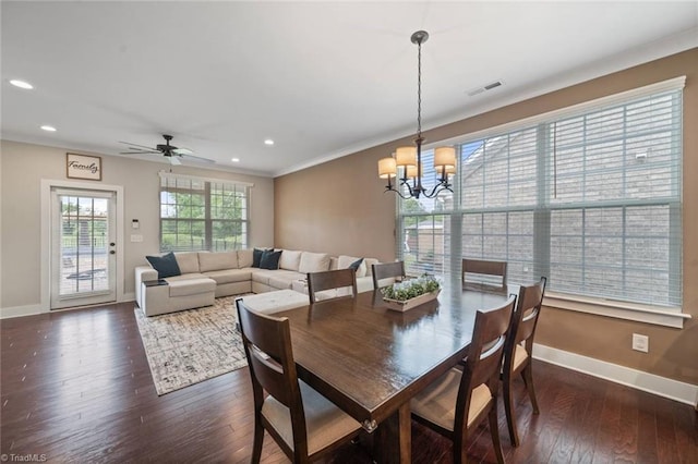 1423 Blooming Mountain Way, Kernersville, NC 27284 - dining room with visible vents, recessed lighting, baseboards, and dark wood-style flooring