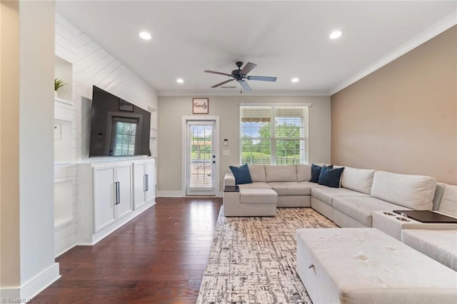 1423 Blooming Mountain Way, Kernersville, NC 27284 - living room featuring dark wood-type flooring, recessed lighting, and ceiling fan