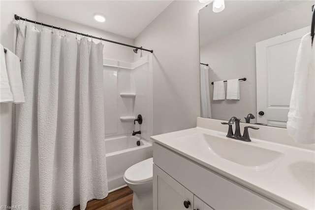 1423 Blooming Mountain Way, Kernersville, NC 27284 - full bath featuring vanity, wood finished floors, shower / bath combination with curtain, and toilet
