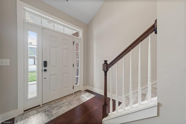 1423 Blooming Mountain Way, Kernersville, NC 27284 - entryway with baseboards, dark wood finished floors, and stairway