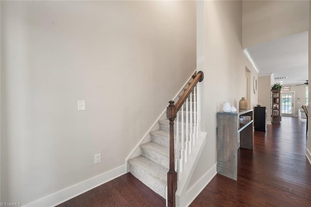 1423 Blooming Mountain Way, Kernersville, NC 27284 - staircase featuring baseboards, ceiling fan, ornamental molding, and wood finished floors