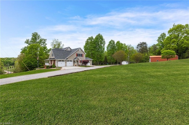 view of yard with a garage