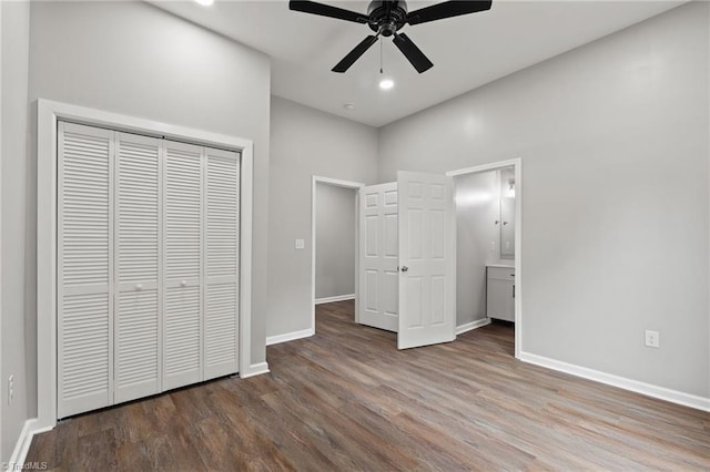 2500 Lomond St, Winston-Salem, NC 27127 - unfurnished bedroom with wood finished floors, a closet, a ceiling fan, recessed lighting, and ensuite bathroom
