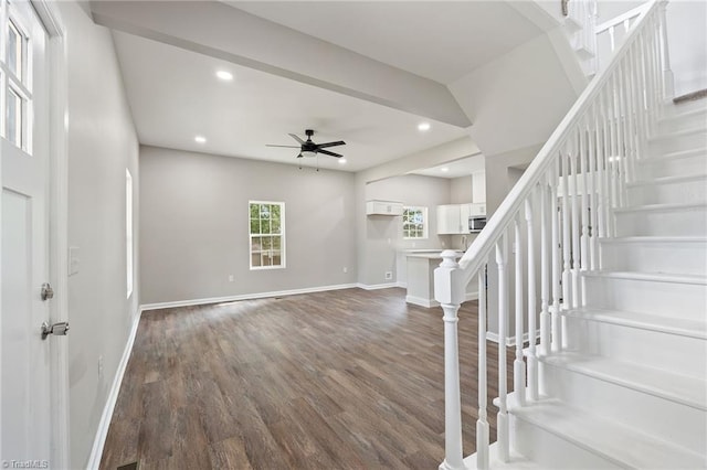 2500 Lomond St, Winston-Salem, NC 27127 - foyer featuring a ceiling fan, stairway, dark wood-style floors, and recessed lighting
