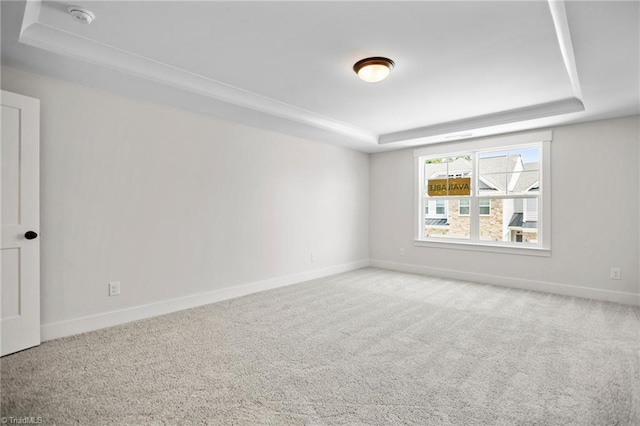 carpeted spare room featuring a raised ceiling