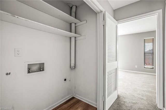 laundry area with hookup for a washing machine, laundry area, baseboards, carpet, and electric dryer hookup