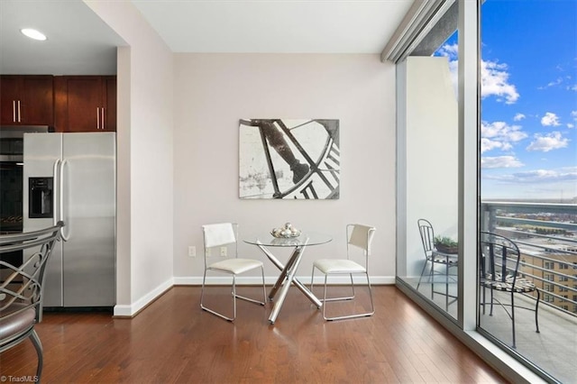 interior space with dark wood-type flooring