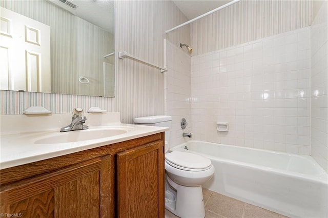 1305 Glen Raven Ct, Greensboro, NC 27410 - full bath featuring wallpapered walls, tile patterned flooring, vanity, toilet, and shower / bathtub combination