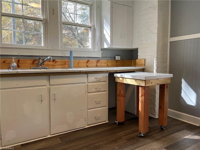 kitchen with white cabinetry, dark hardwood / wood-style flooring, and sink