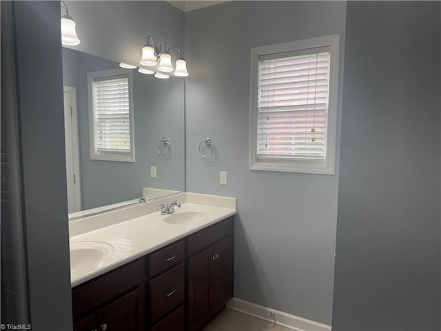 401 Pelican Ln, Clemmons, NC 27012 - bathroom featuring plenty of natural light, a sink, a chandelier, and double vanity