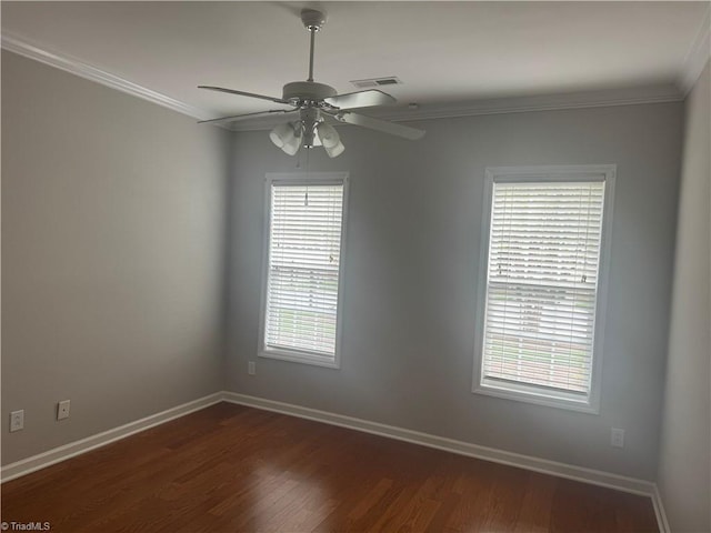 401 Pelican Ln, Clemmons, NC 27012 - spare room featuring dark wood finished floors, visible vents, crown molding, and ceiling fan