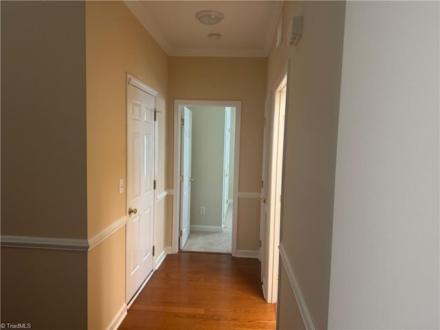 401 Pelican Ln, Clemmons, NC 27012 - hallway featuring baseboards, wood finished floors, and crown molding