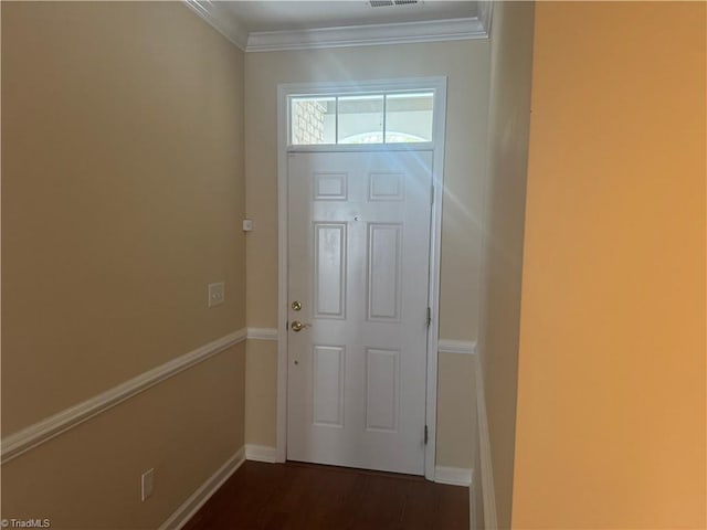 401 Pelican Ln, Clemmons, NC 27012 - entryway featuring baseboards, ornamental molding, dark wood-type flooring, and visible vents