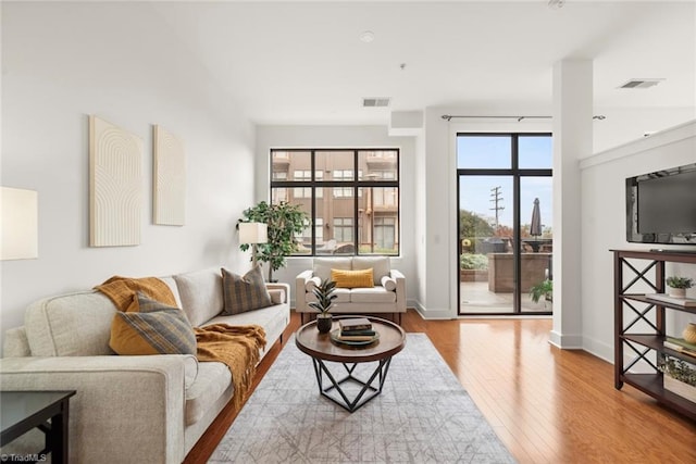 living room with light hardwood / wood-style floors