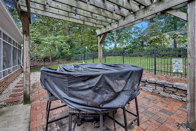 view of patio featuring a pergola