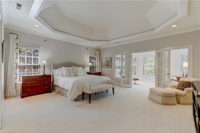 10 Sunfish Pt, Greensboro, NC 27455 - bedroom featuring carpet, ornamental molding, recessed lighting, and french doors