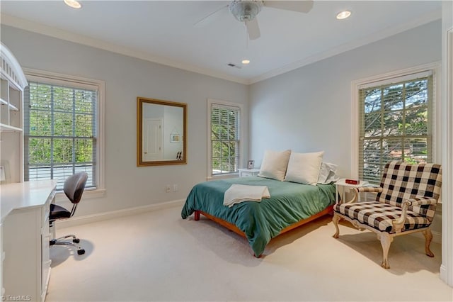 10 Sunfish Pt, Greensboro, NC 27455 - carpeted bedroom featuring multiple windows, baseboards, an office area, recessed lighting, and crown molding