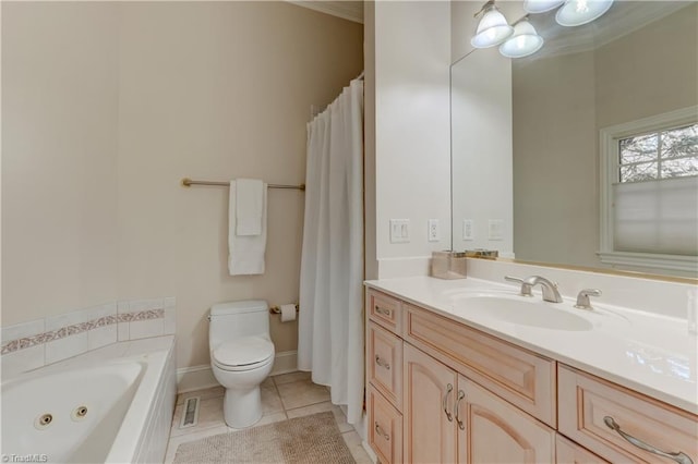 10 Sunfish Pt, Greensboro, NC 27455 - bathroom featuring vanity, a jetted tub, toilet, and tile patterned floors