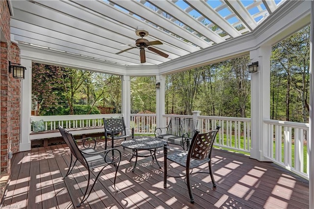 10 Sunfish Pt, Greensboro, NC 27455 - wooden deck featuring a ceiling fan and a pergola