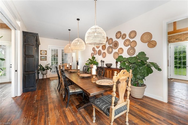 2733 Nebo Rd, East Bend, NC 27018 - dining space with dark wood-type flooring and french doors