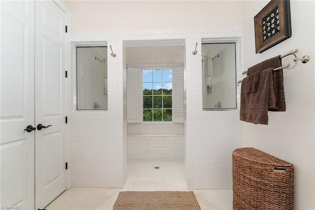2733 Nebo Rd, East Bend, NC 27018 - bathroom featuring a walk in shower and tile patterned flooring