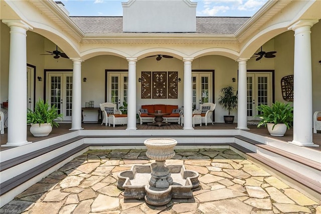 2733 Nebo Rd, East Bend, NC 27018 - view of patio featuring french doors and a ceiling fan