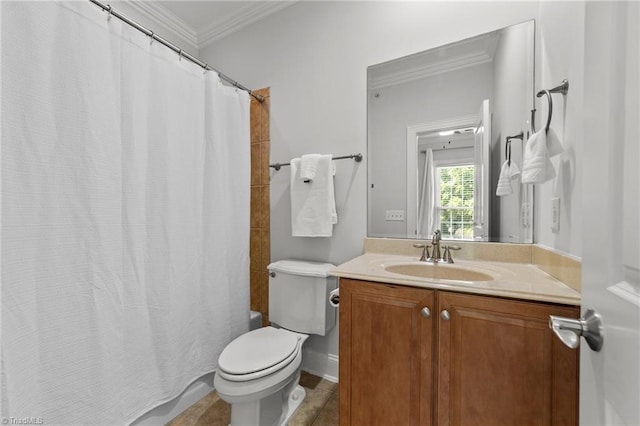 606 Bellemeade St, Greensboro, NC 27401 - full bath featuring crown molding, vanity, shower / bath combo with shower curtain, and tile patterned flooring