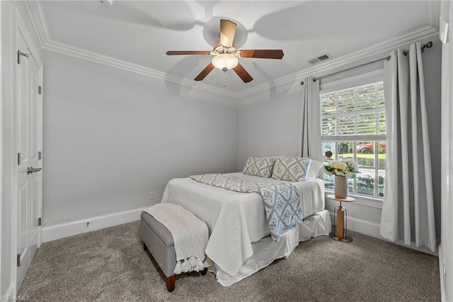 606 Bellemeade St, Greensboro, NC 27401 - carpeted bedroom with ornamental molding and a ceiling fan