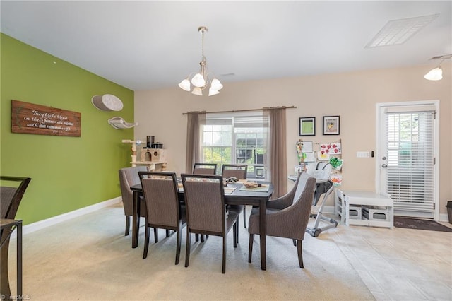 1720 Timber Cove Ct, Winston-Salem, NC 27127 - carpeted dining space with baseboards, a notable chandelier, a wealth of natural light, and visible vents