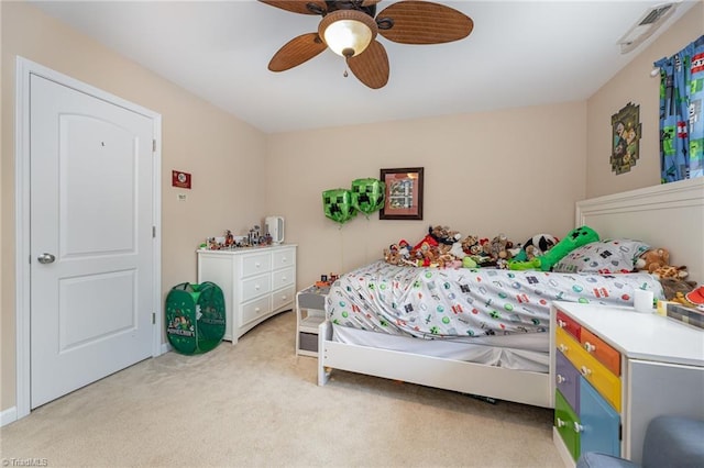 1720 Timber Cove Ct, Winston-Salem, NC 27127 - bedroom featuring visible vents, ceiling fan, and light carpet