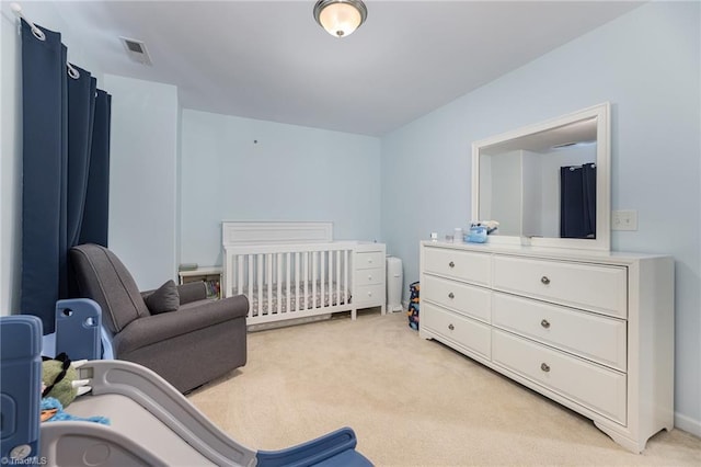 1720 Timber Cove Ct, Winston-Salem, NC 27127 - bedroom with a crib, light carpet, and visible vents