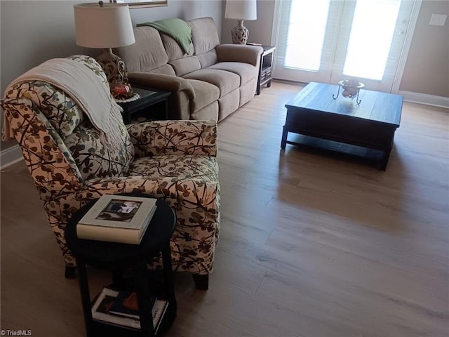 living room with light hardwood / wood-style floors