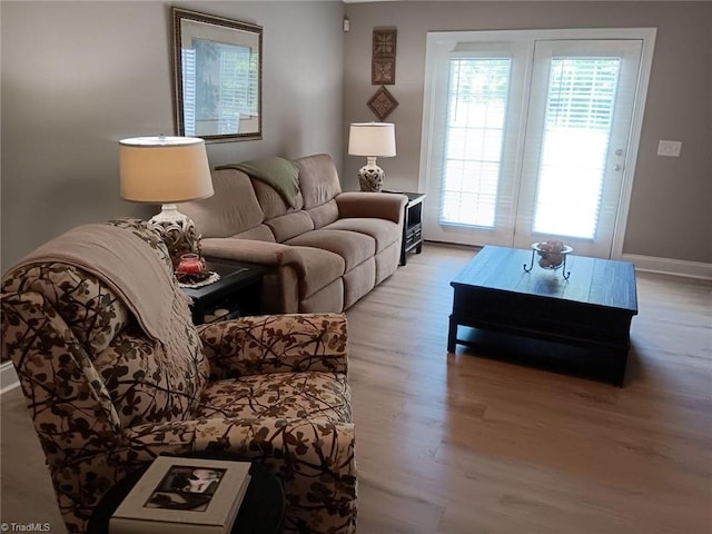 living room with light hardwood / wood-style floors