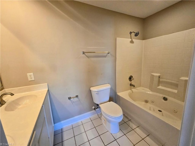 full bathroom with vanity, tile patterned flooring, toilet, and shower / bathing tub combination