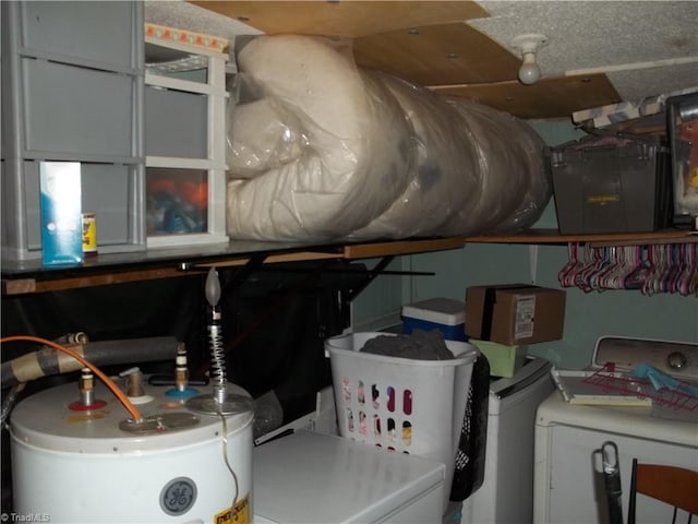 details featuring water heater and a textured ceiling