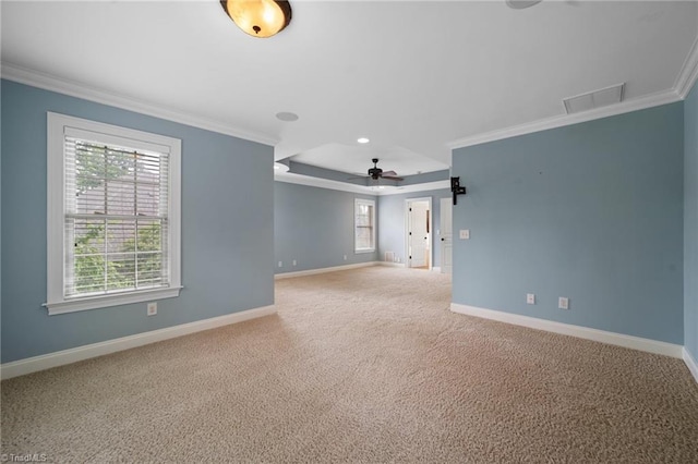 4803 Bluff Run Dr, Greensboro, NC 27455 - spare room with ornamental molding, baseboards, carpet, a ceiling fan, and recessed lighting