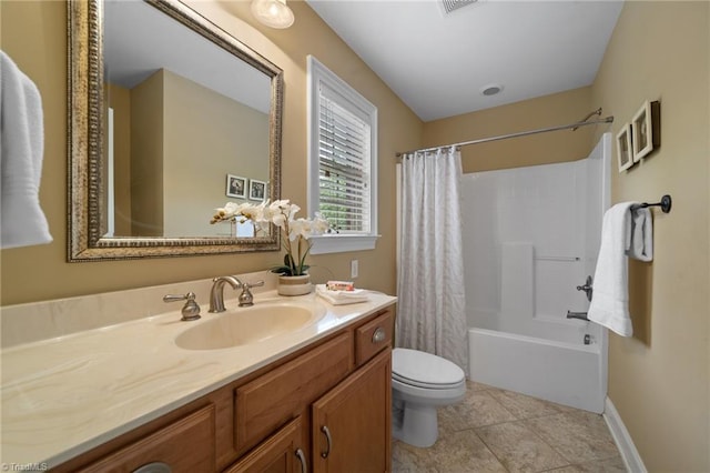 4803 Bluff Run Dr, Greensboro, NC 27455 - full bath featuring vanity, toilet, shower / bath combo, and tile patterned flooring